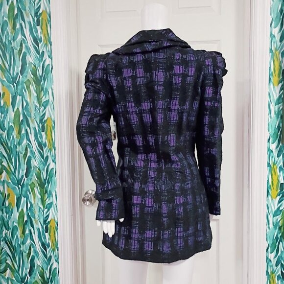 Samuel Dong Womens Purple & Black Plaid Puff Sleeve Coat Size S - Picture 4 of 16
